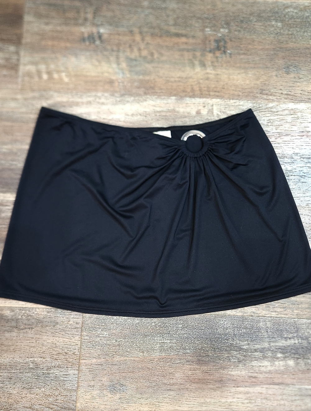 Michael Kors NWT Black Swimsuit Skirt Size Medium - Ruched with Silver O-Ring